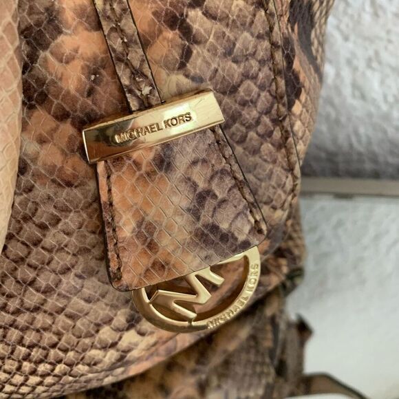 Michael Kors Riley Large Satchel Python Embossed Leather Handbag Brown, Tan - Picture 4 of 12